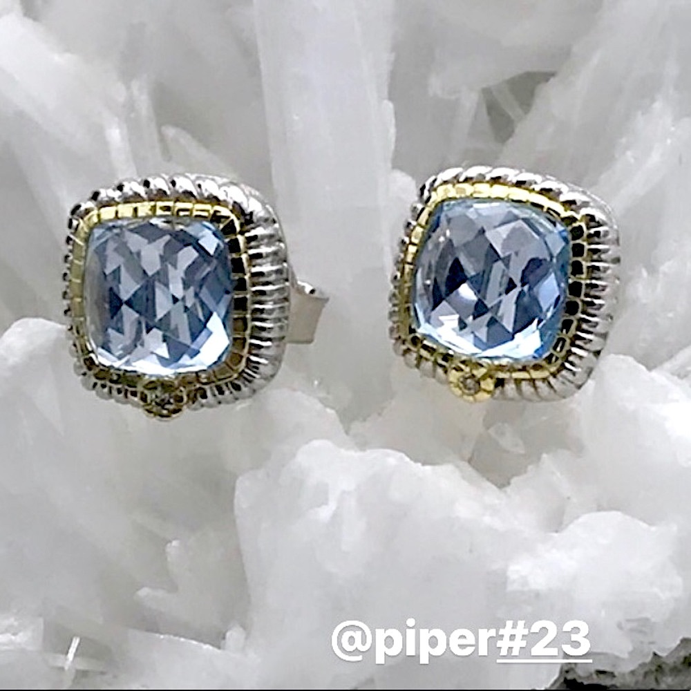 Judith Ripka Blue Quartz and Diamond JR TWO Sugarloaf Stud Earrings